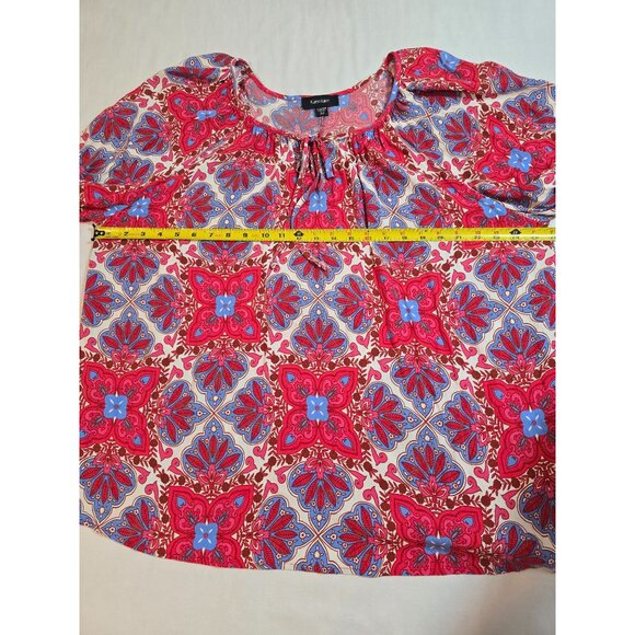 Karen Kane Size 3X Boho Floral Print Blouse Red & Blue Long Sleeve Peasant Style - Picture 6 of 13